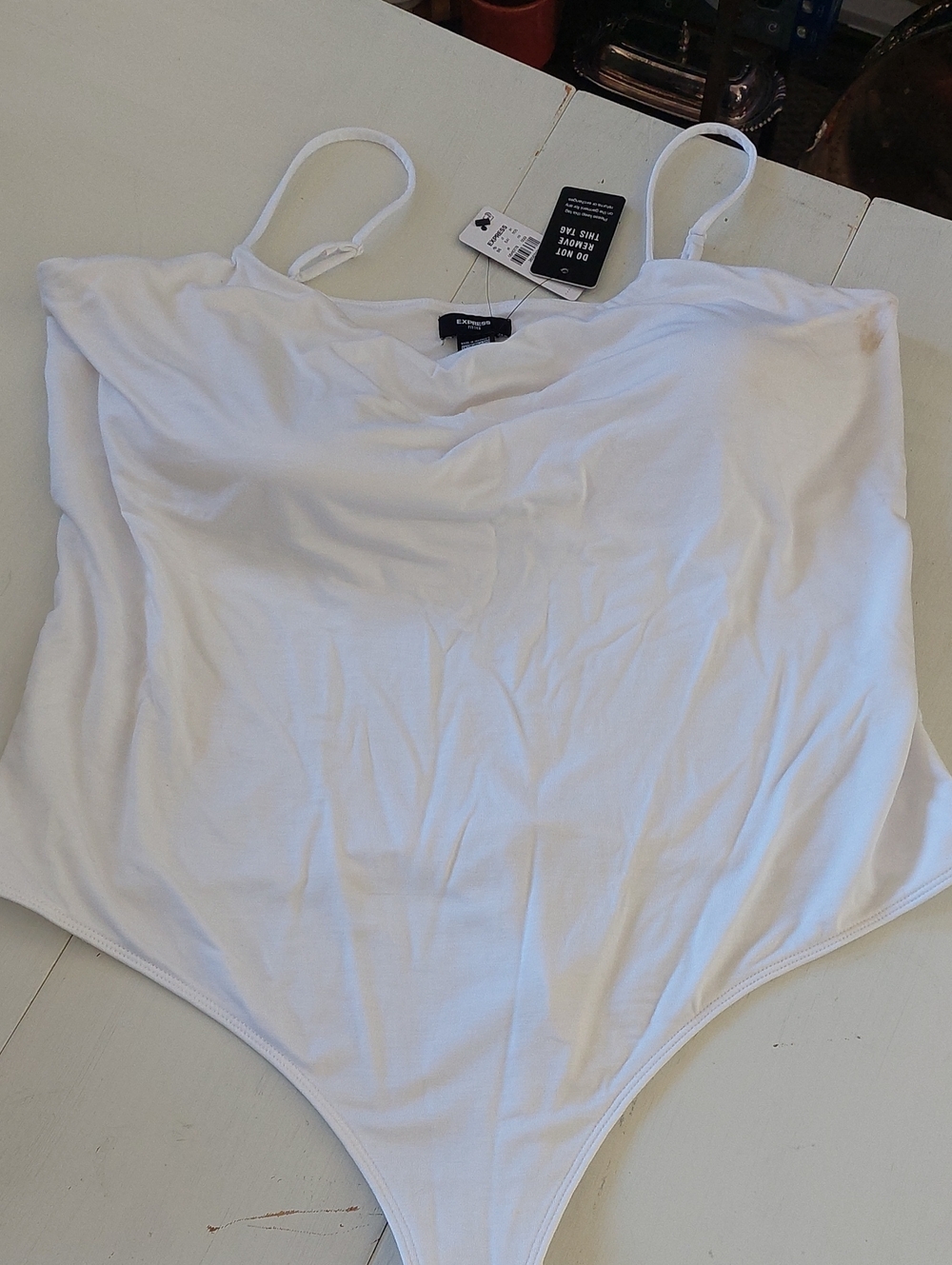Express White Bodysuit Thong Size XL NWT